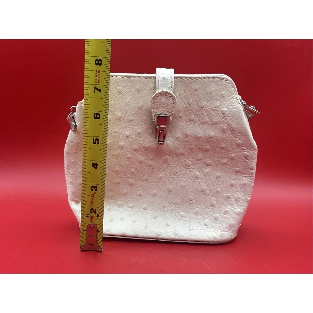 Ivory Ostrich Skin Effect bag w/Clasp Crossbody Purse Borse In Pelle Italy